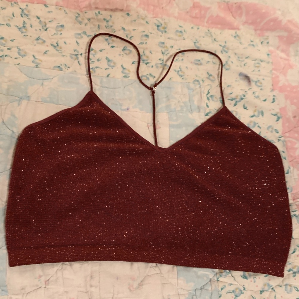 Burgundy with sparkling gold bralette